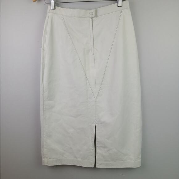 TARAZZIA VTG SZ 9/10 Leather Midi Length Pencil Skirt In White NWT Dead Stock - Picture 6 of 9